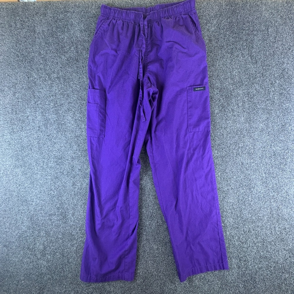 Dagacci‎ Medical Scrub Pants Unisex 26x28 Purple Cotton Cargo Pockets Drawstring